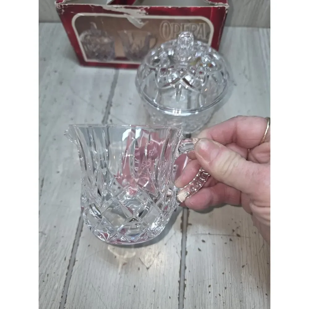 Vtg Royal Chrystal Rock Opera Sugar & Creamer RCR Lead Crystal NIB Elegant